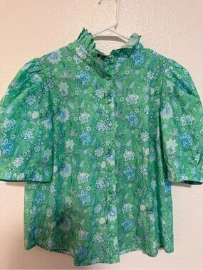 Avara Floral Button-Front Ruffle-Collar Blouse